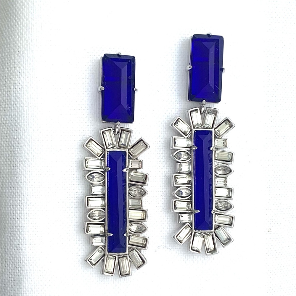 ALEXIS BITTAR Miss Havisham Neon Cobalt Blue Baguettes Silver Post Drop Earrings